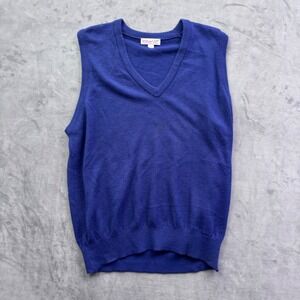 Vtg Wilson Staff Mens XL Blue V-Neck Knit Sweater Vest Golf Preppy Sleeveless